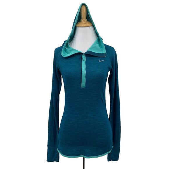 Nike Running Hoodie Shirt XS Extra Small Dri Fit Half Snap Placket Wool Blend - Picture 1 of 15